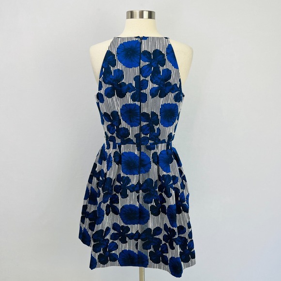 Belle Badgley Mischka Striped Floral Blue Dress Strapless Cocktail Party Size 8 - Picture 8 of 16